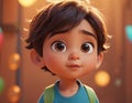 In this large illustration, an adorable boy takes center stage in an adorable cartoon style.