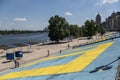 Large image Crimean Tatar flag on Obolon Embankment in Kyiv, Ukraine. July 11, 2020