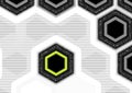 Large image with hexagons with a black background and white spaces with a yellow hexagon for reference