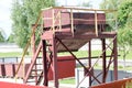 Large industrial brown waste collection bin, trash bins at an industrial plant