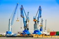 Large industrial cargo cranes in the harbor