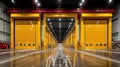 Large industrial facility with yellow sectional overhead doors. Interior shot of a warehouse Royalty Free Stock Photo