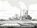 Factory With Smoke Stacks And A Body Of Water Royalty Free Stock Photo