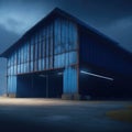 Large Industrial Factory Old Rusty Metal Red Blue Paint Hangar Exterior Dark Cloudy Night Sky Big Door Cells Generative Ai Royalty Free Stock Photo