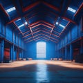 Large Industrial Factory Old Rusty Metal Red Blue Paint Hangar Interior Big Door Cells Polished Concrete Asphalt Floor Generative Royalty Free Stock Photo