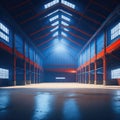 Large Industrial Factory Old Rusty Metal Red Blue Paint Hangar Interior Big Door Cells Polished Concrete Asphalt Floor Generative Royalty Free Stock Photo