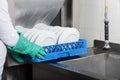 Large industrial kitchen dishwasher Royalty Free Stock Photo