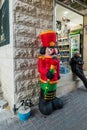 A large inflatable figure of the Nutcracker is standing on the street in Bethlehem in Palestine