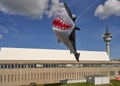 A large inflatable shark kite in the air at the kite festival in Bremerhaven Royalty Free Stock Photo