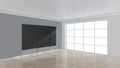 Large interior with black poster on wall. Mock up, 3D Rendering