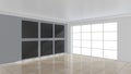 Large interior with black poster on wall. Mock up, 3D Rendering