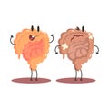 Large Intestine Human Internal Organ Healthy Vs Unhealthy, Medical Anatomic Funny Cartoon Character Pair In Comparison