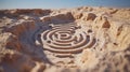 A large, intricate maze carved into the sand.