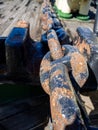 Large iron anchor chain. A rusty chain link. Corrosion. Shackles. Royalty Free Stock Photo