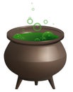 Large iron pot with green magic potion. Halloween accessory Royalty Free Stock Photo