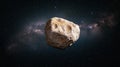 A large, irregularly shaped asteroid in space. Royalty Free Stock Photo