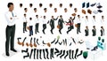 Large isometric gestures of hands and feet 3d character of an African American businessman. Create your character office worker