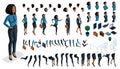 Large isometric Set of hand gestures and legs of African American woman 3d business lady. Create your isometric office worker