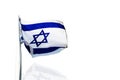 Large Israel Flag on a flagpole with reflection on a white background Royalty Free Stock Photo