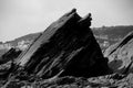 Large jagged rock on the Cornwall coastline Royalty Free Stock Photo