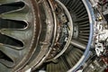 Large jet engine detail viewed from below Royalty Free Stock Photo