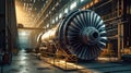 Large Jet Engine in Factory Workshop