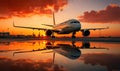 A Majestic Jetliner Awaits Takeoff on the Vast Airport Tarmac