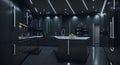 A large kitchen with a center island and black cabinets created with Generative AI technology Royalty Free Stock Photo