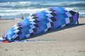 A large kite inflates with air on the Oregon coast at Lincoln City.