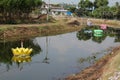 Large krathongs in the river. Royalty Free Stock Photo