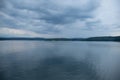 Large lake in the cloudy day