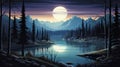 Moonlit River In Montana National Park: A Surrealistic Minimalist Painting