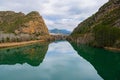 Large lake, with mountains around it, the mountains are reflected in the water. Royalty Free Stock Photo