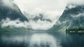 Serene Fjord: A Captivating Blend Of Norwegian Nature And Ethereal Imagery