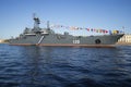 Large landing ship the `Korolev` in the Neva river on the celebration of Victory Day. Saint Petersburg