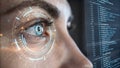 large language model deep learning computation Futuristic eye scanning technology with digital interface and data display