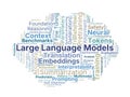 Large Language Models Word Cloud. Key Concepts On Neural Networks, Transformer Architecture, Training, Bias, Safety, And Royalty Free Stock Photo