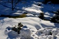 Large layers of snow covered the gardens The snow is melted only at the site of the creek. the lawn can mold and it is up to the g