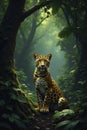 Large leafy canopy shelters a curious leopard, shelter, jungle Royalty Free Stock Photo