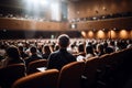 Large lecture hall full of people, back view. Generative AI i