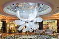 Led crystal chandelier lighting in hotel hall Royalty Free Stock Photo