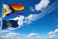 large LGBTQ Progress Pride with intersex inclusion flag and flag of Maine state, USA. Freedom and love, activism, community