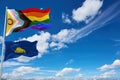 large LGBTQ Progress Pride with intersex inclusion flag and flag of Oregon state, USA. Freedom and love, activism, community