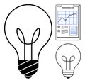 Lightbulb and Analytics Clipboard Representing Ideas and Strategic Planning Concepts Royalty Free Stock Photo