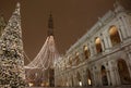 large lighted Christmas tree in the main town square of Vicenza