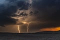 Large lightning strike at dusk on Tornado Alley