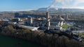 Large limestone quarry and industrial buildings in clitheroe, lancashire. Ribble valley industrial landscape