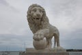 A large lion statue on the bridge of lions in old St. Augustine Royalty Free Stock Photo