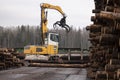 A large loader of logs at a sawmill of coniferous trees Royalty Free Stock Photo