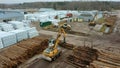 A large loader of logs at a sawmill of coniferous trees Royalty Free Stock Photo